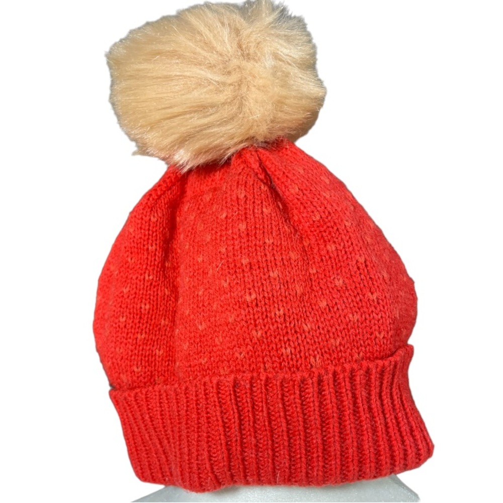 Nor la Canada wool orange red pom hat, knit headband lining